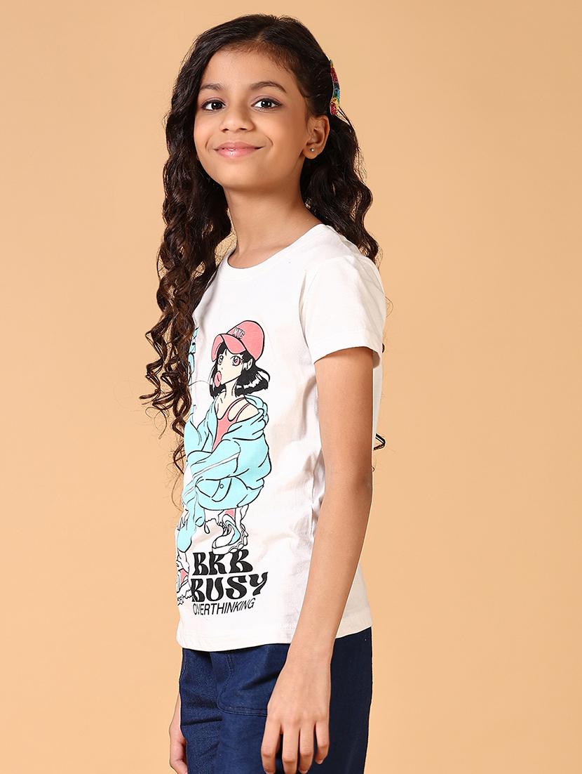 girls graphic print round neck tee - 21609031 - Standard Image - 2
