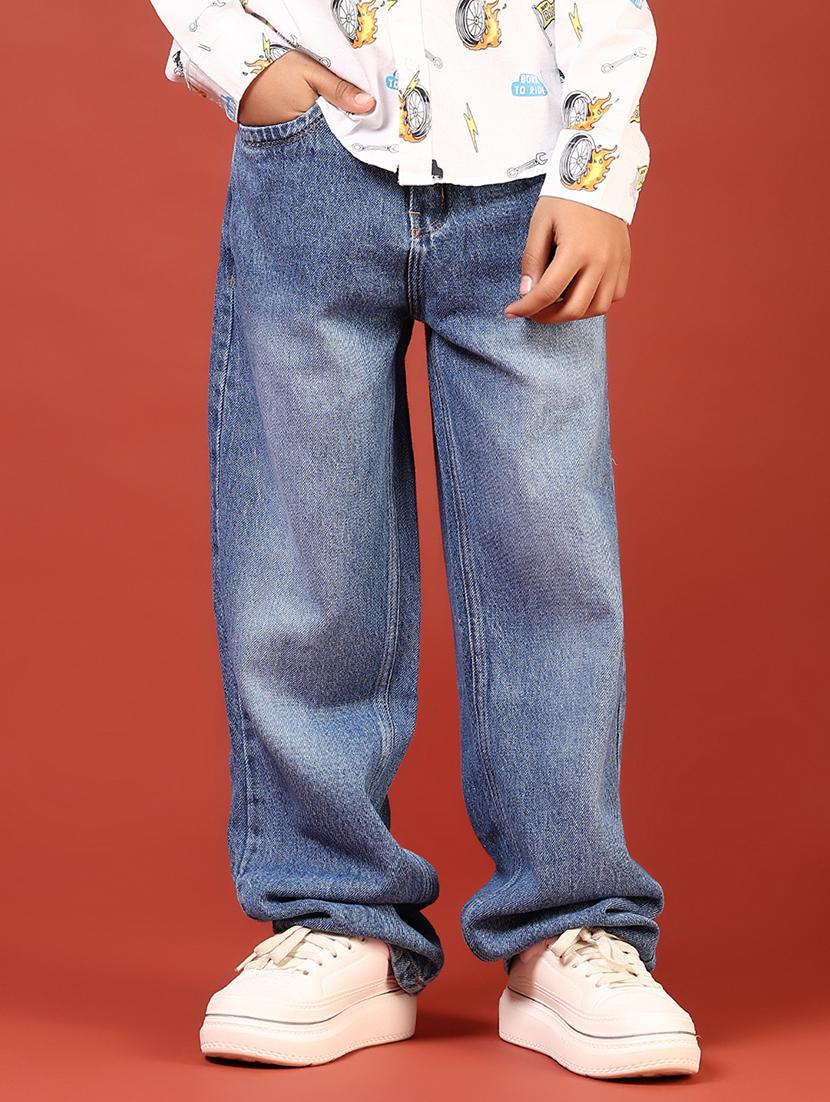 boys solid mid rise baggy jeans