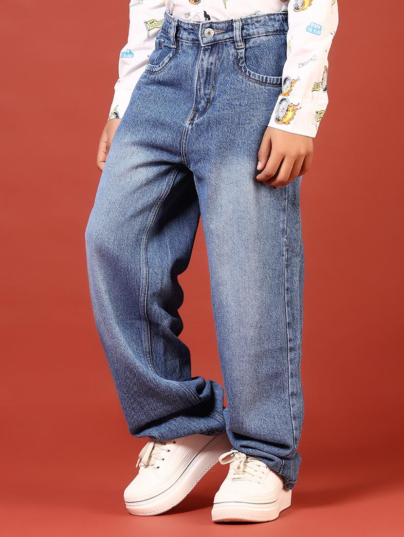 boys solid mid rise baggy jeans - 21609211 - Standard Image - 2