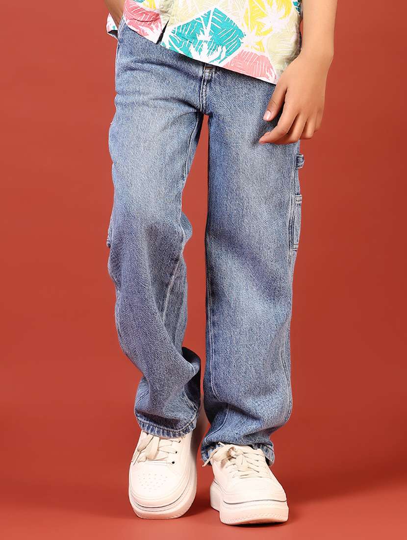 boys solid mid rise relaxed fit denim cargo