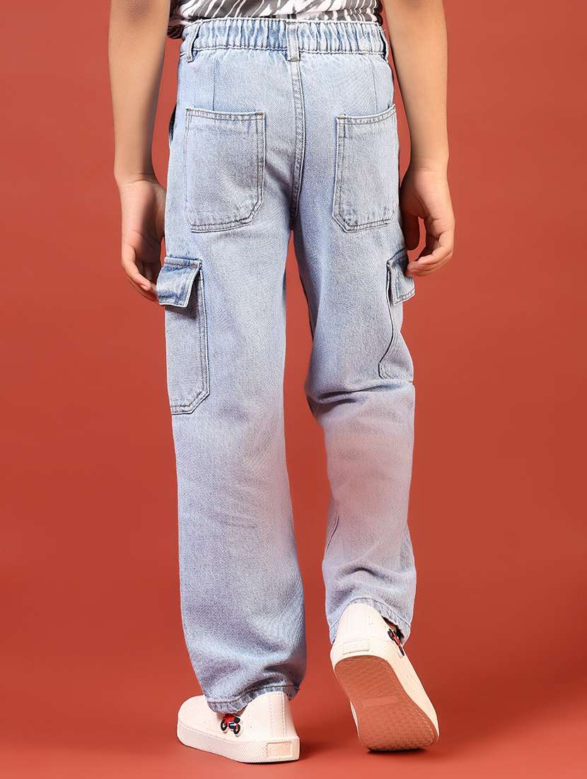 boys solid mid rise relaxed fit denim cargo - 21609261 -  Standard Image - 2