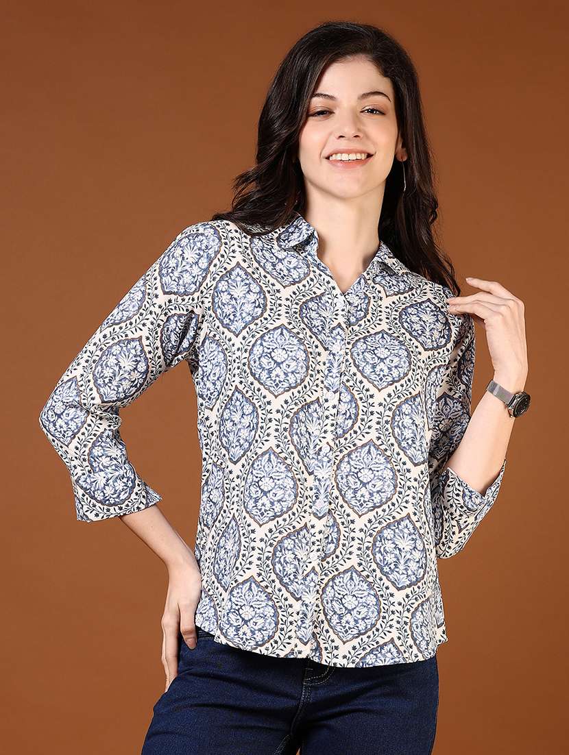 women printed three quarter sleeve regular shirt