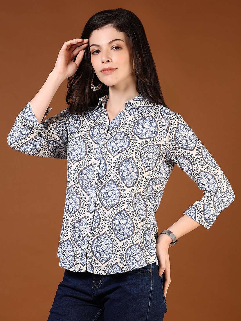 women printed three quarter sleeve regular shirt - 21609271 -  Standard Image - 2