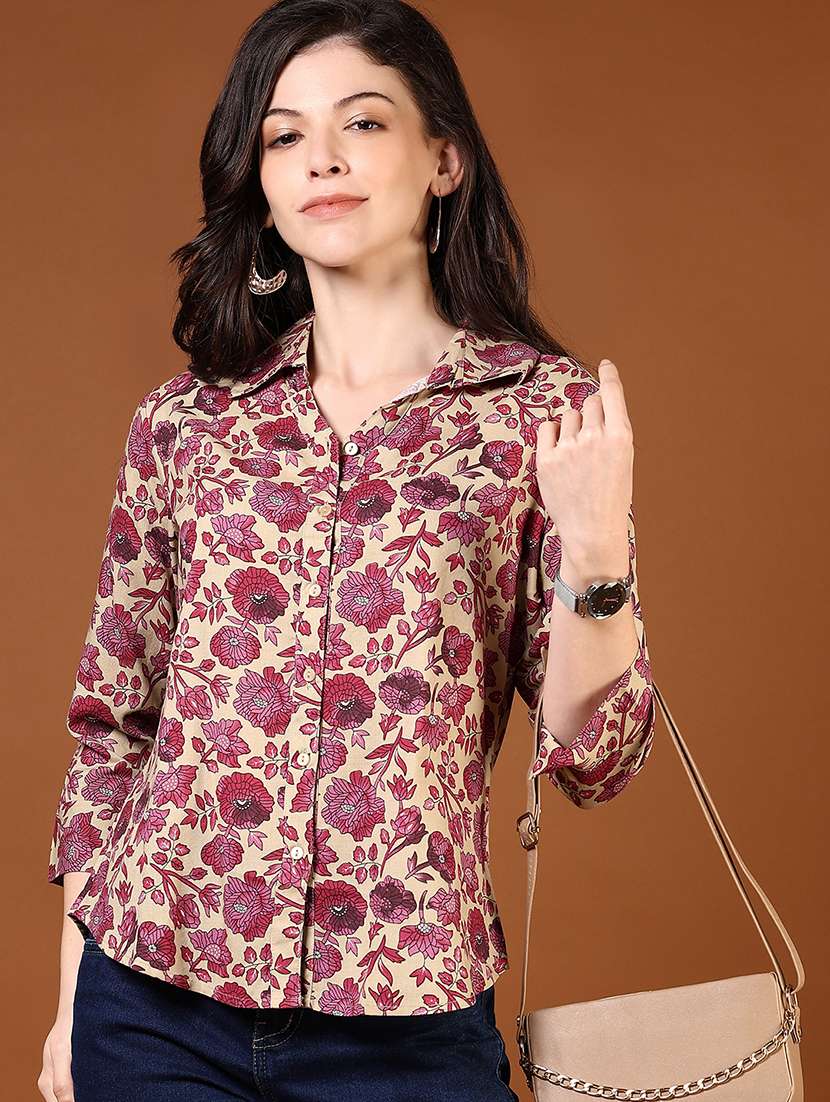 women printed three quarter sleeve regular shirt - 21609272 -  Standard Image - 2