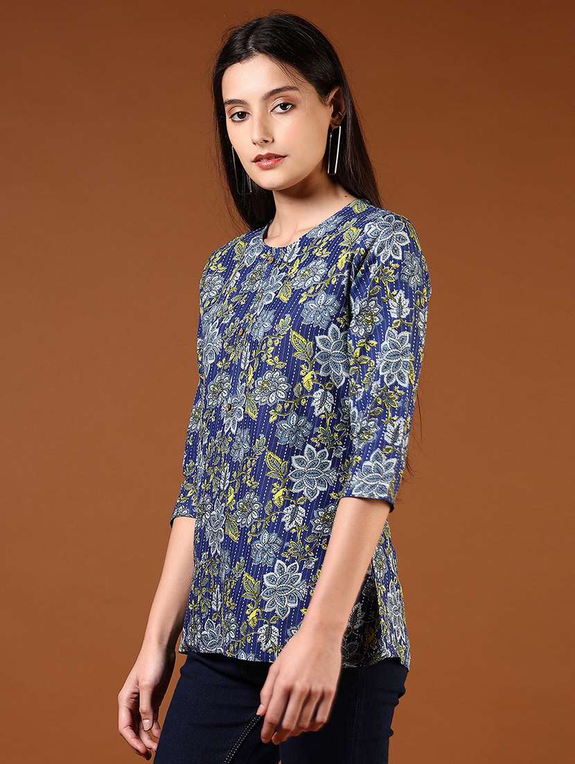 women printed round neck straight kurti - 21609292 -  Standard Image - 2