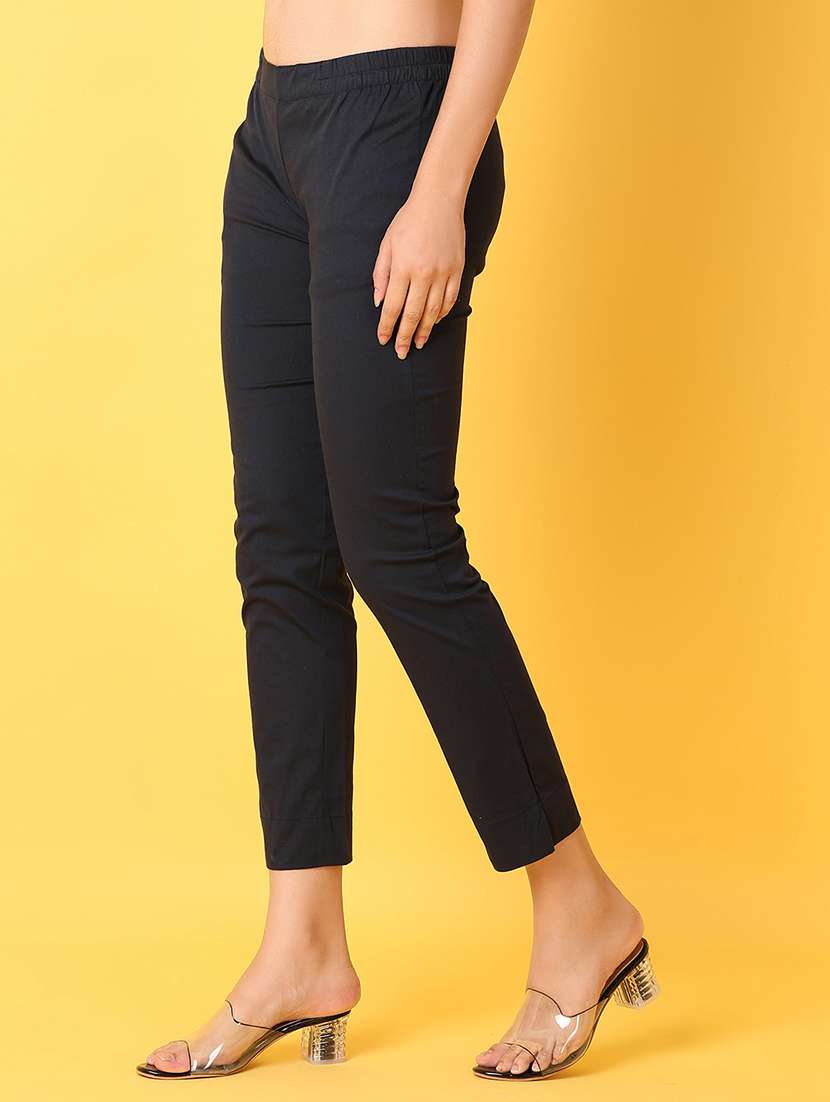 Women Solid Mid Rise Slim Fit Tapered Pant - 21609331 -  Standard Image - 2