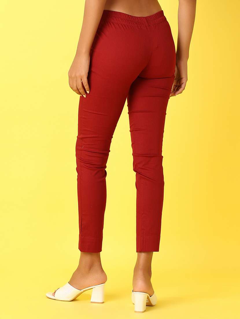 Women Solid Mid Rise Slim Fit Tapered Pant - 21609333 -  Standard Image - 2