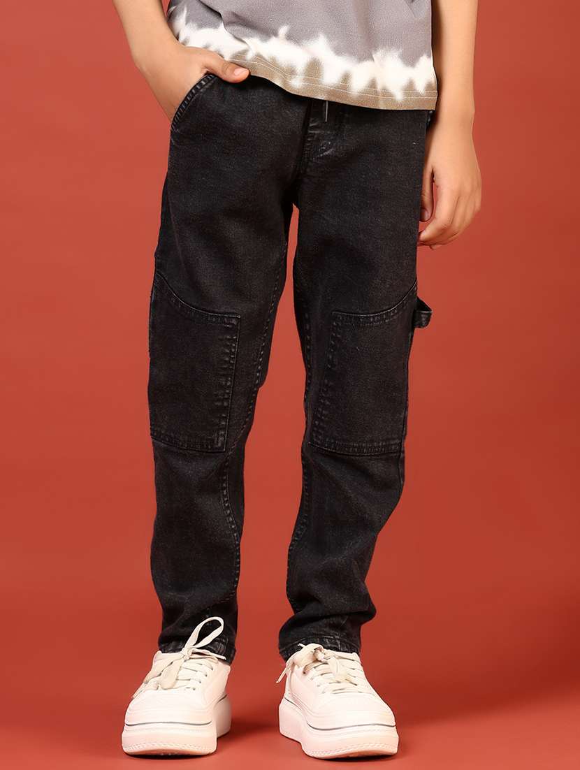 boys solid mid rise relaxed fit denim cargo