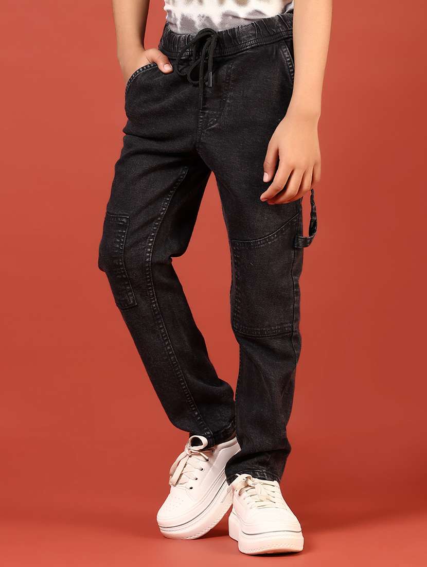 boys solid mid rise relaxed fit denim cargo - 21609445 -  Standard Image - 2