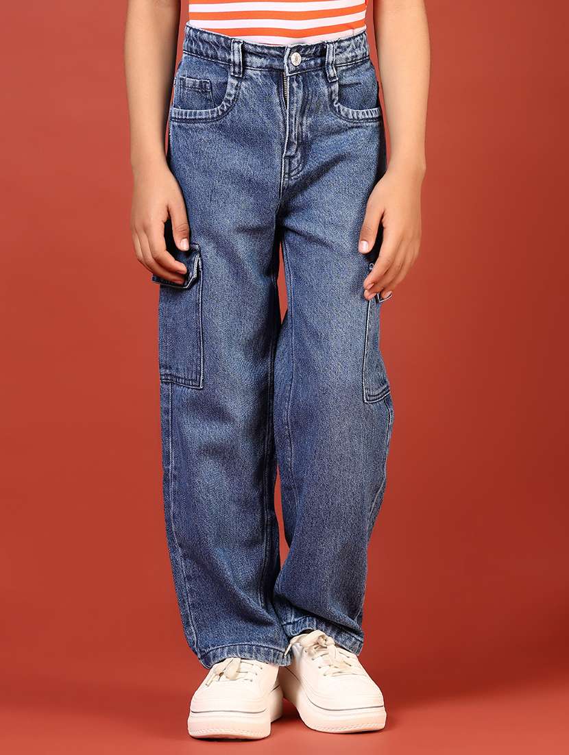 boys solid mid rise relaxed fit denim cargo - 21609446 -  Standard Image - 2