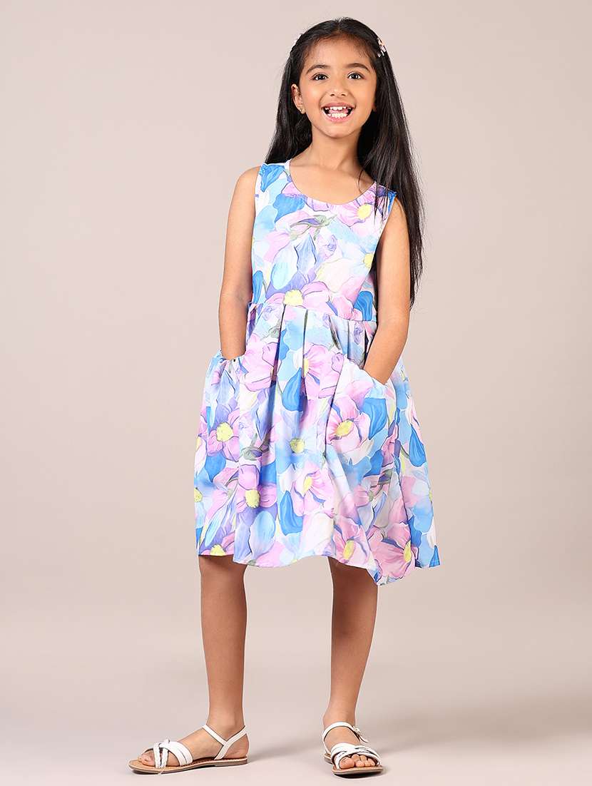 girls floral printed sleeveless frock with pocket - 21609560 - Zoom Image - 0