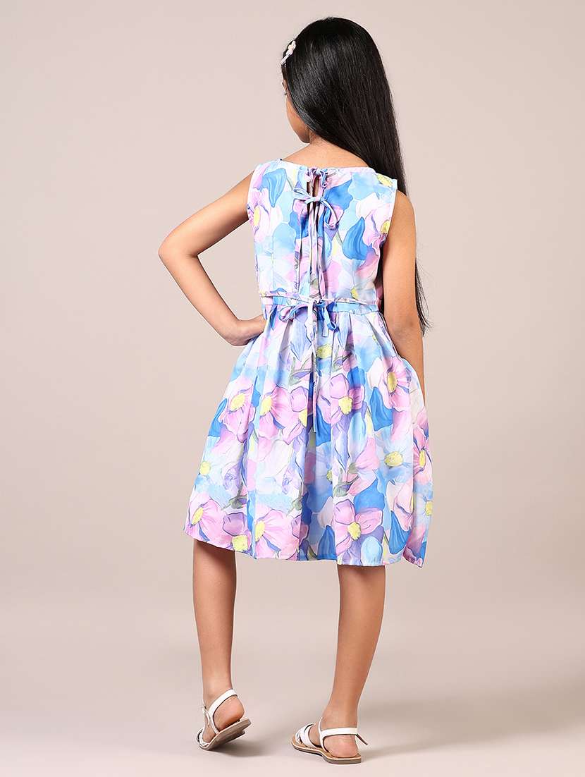 girls floral printed sleeveless frock with pocket - 21609560 - Standard Image - 2