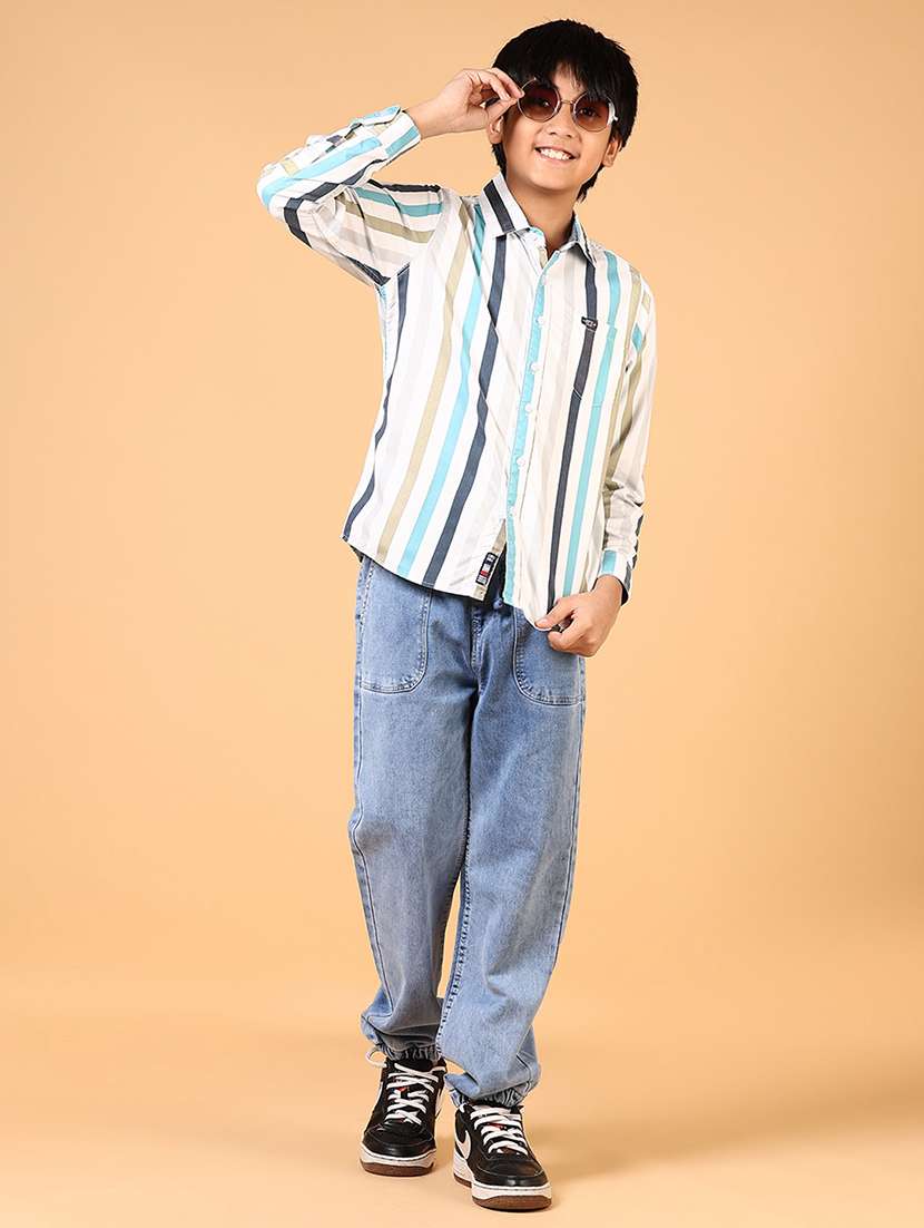 Boys Striped Long Sleeves Collared Shirt