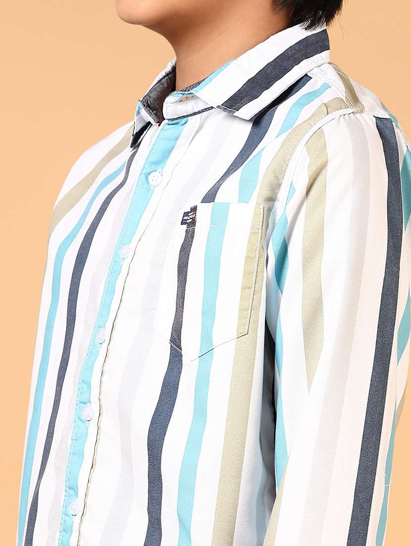 Boys Striped Long Sleeves Collared Shirt