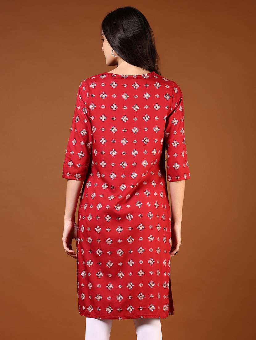 women three quarter sleeve straight kurta - 21609824 -  Standard Image - 2
