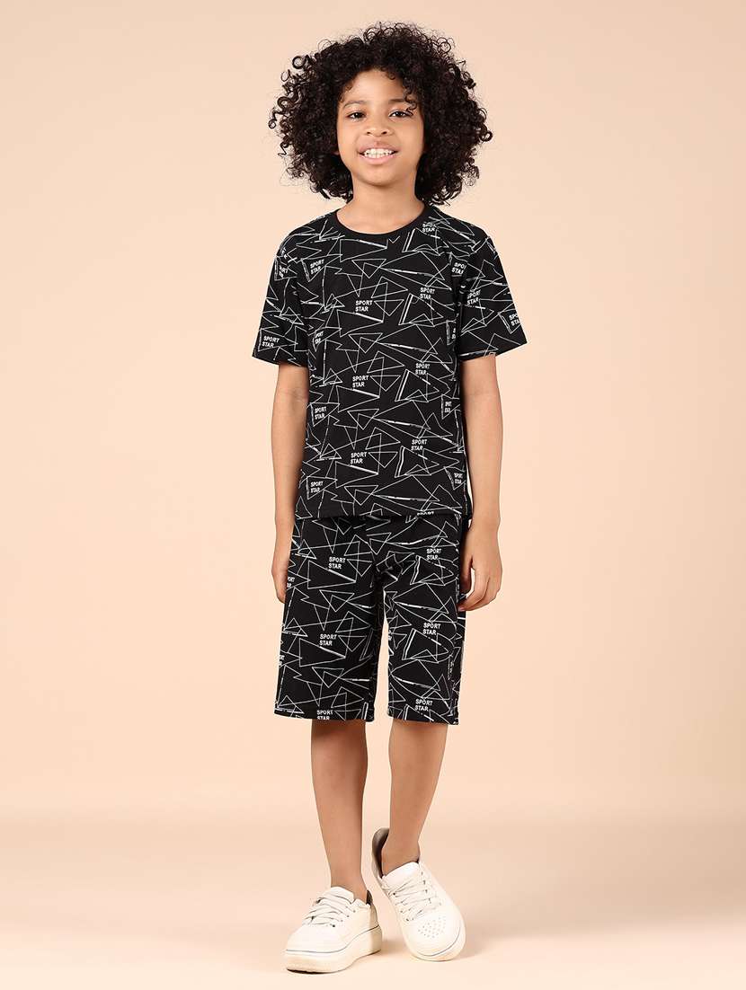 boys black printed short sleeve co-ords set - 21609955 - Standard Image - 2