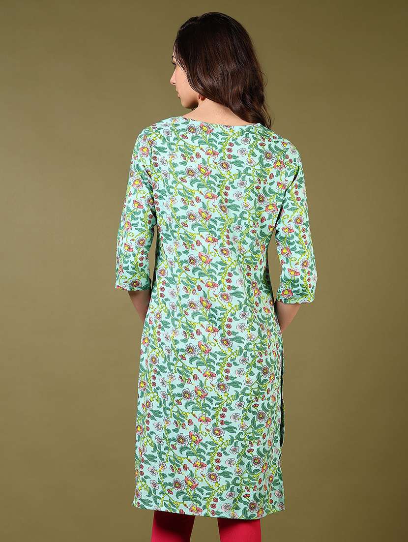 women printed three quarter sleeve kurta - 21609984 -  Standard Image - 2
