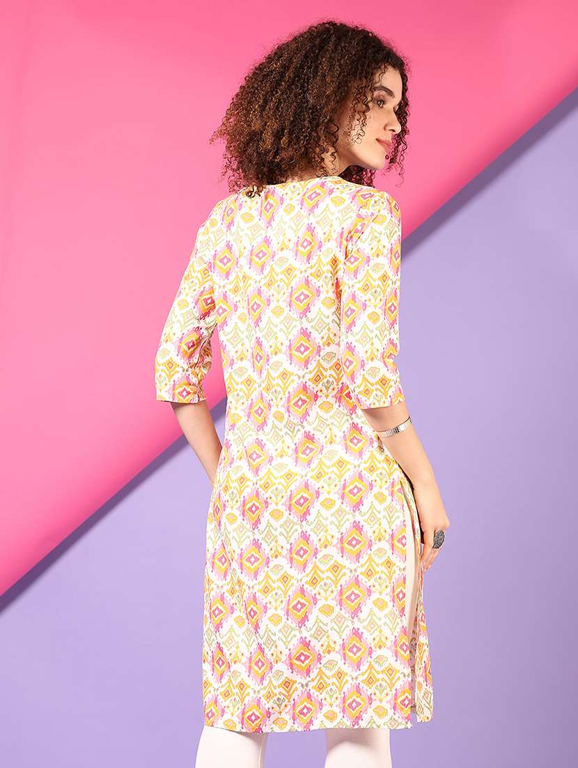 women three quarter sleeve straight kurta - 21610019 -  Standard Image - 2