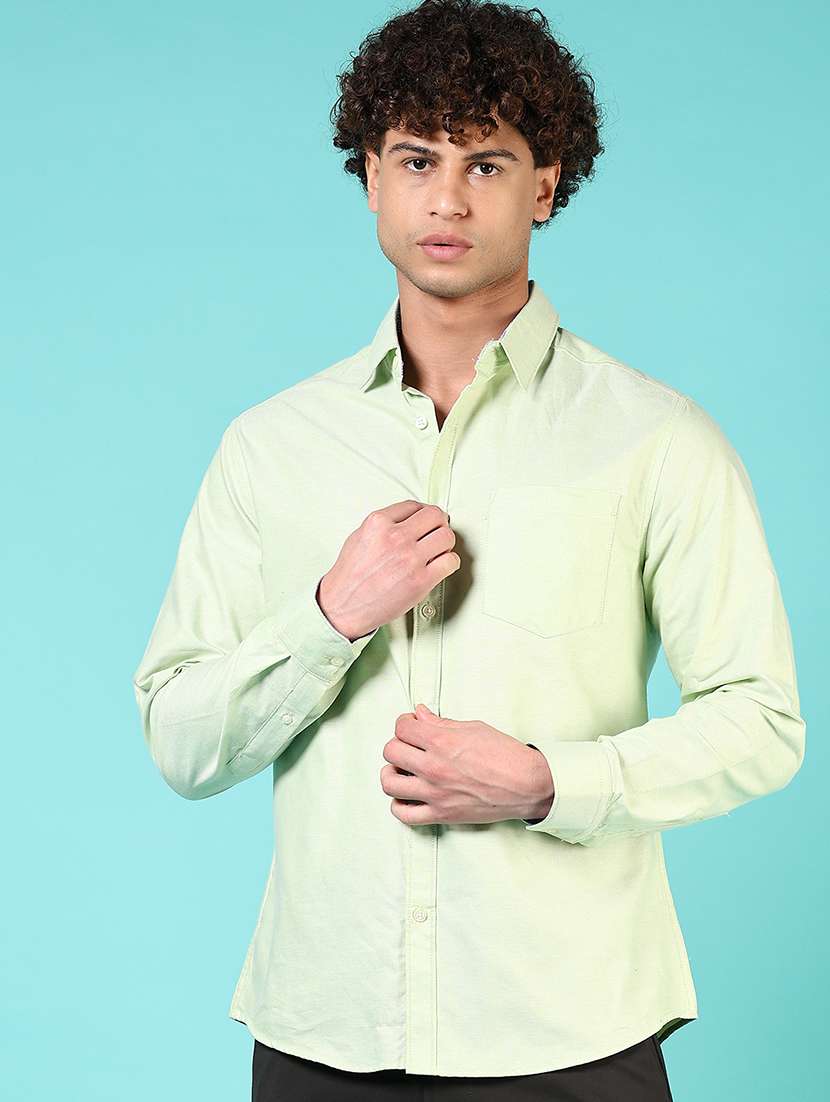 men solid collared long sleeve casual shirt