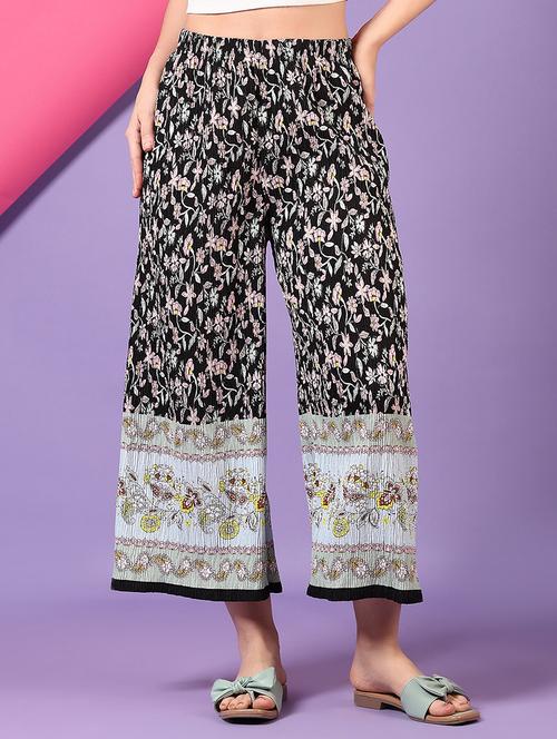 women printed mid rise wide leg trouser - 21610178 - Standard Image - 0
