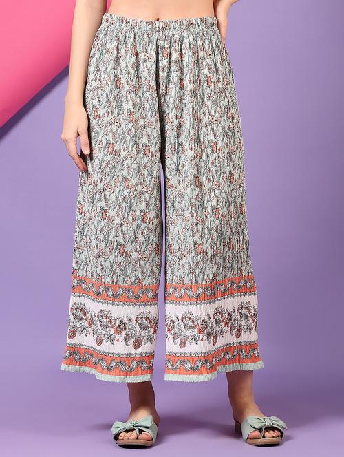 women printed mid rise wide leg trouser - 21610180 - Standard Image - 0