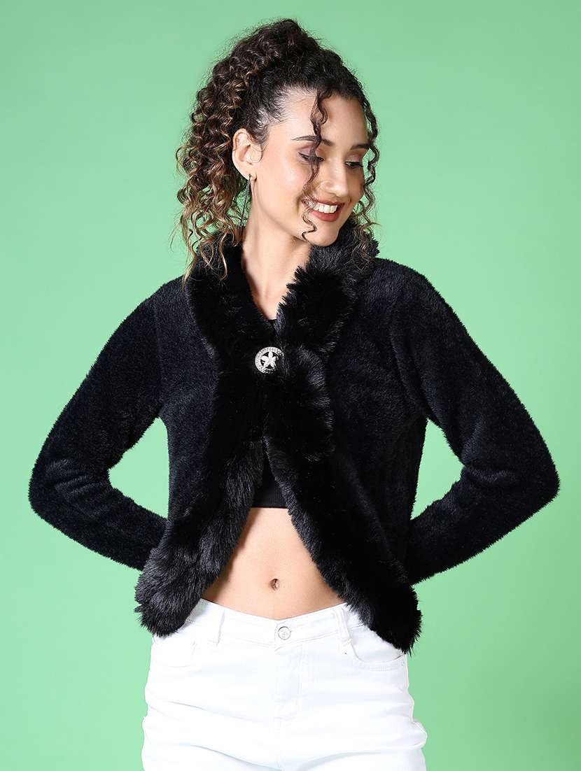 women black solid long sleeve shrug