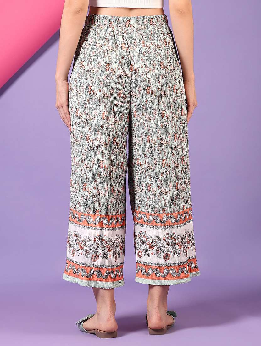 printed cotton blend trouser wide leg - 21610287 -  Standard Image - 2