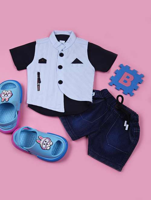 boys shirt collar solid t-shirt & shorts set