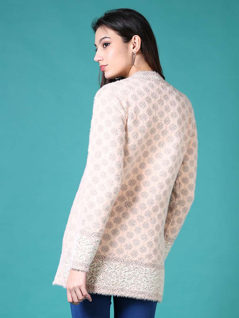 women self design long sleeve cardigan - 21610373 -  Standard Image - 2