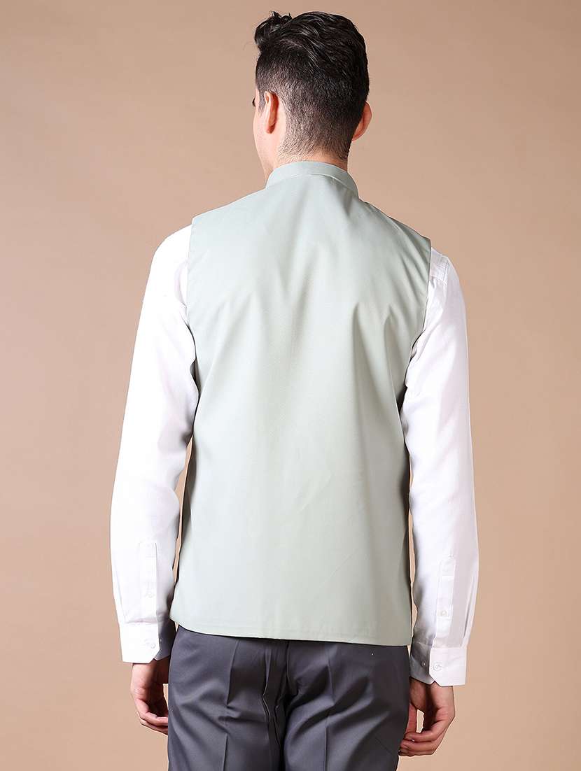 men solid mandarin collar sleeveless nehru jacket - 21610483 -  Standard Image - 2