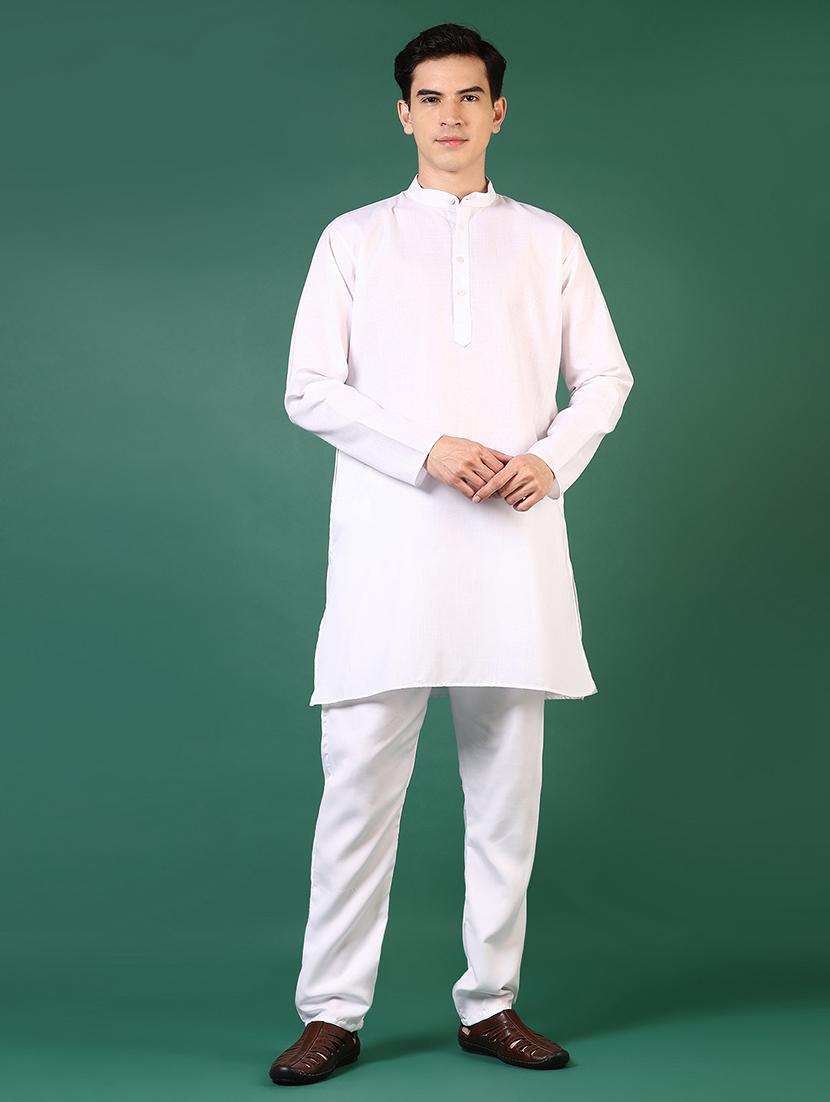 men solid long sleeves kurta pyjama set