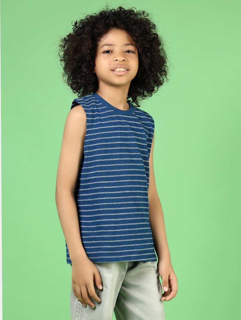 Boys Blue Striped Sleeveless T-shirt - 21610613 -  Standard Image - 2