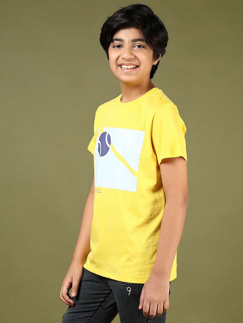boys yellow chest print round neck t-shirt - 21611016 -  Standard Image - 2