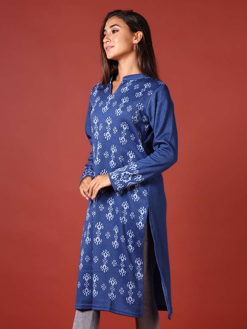 women self designed mandarin neck woolen kurti - 21611219 -  Standard Image - 2