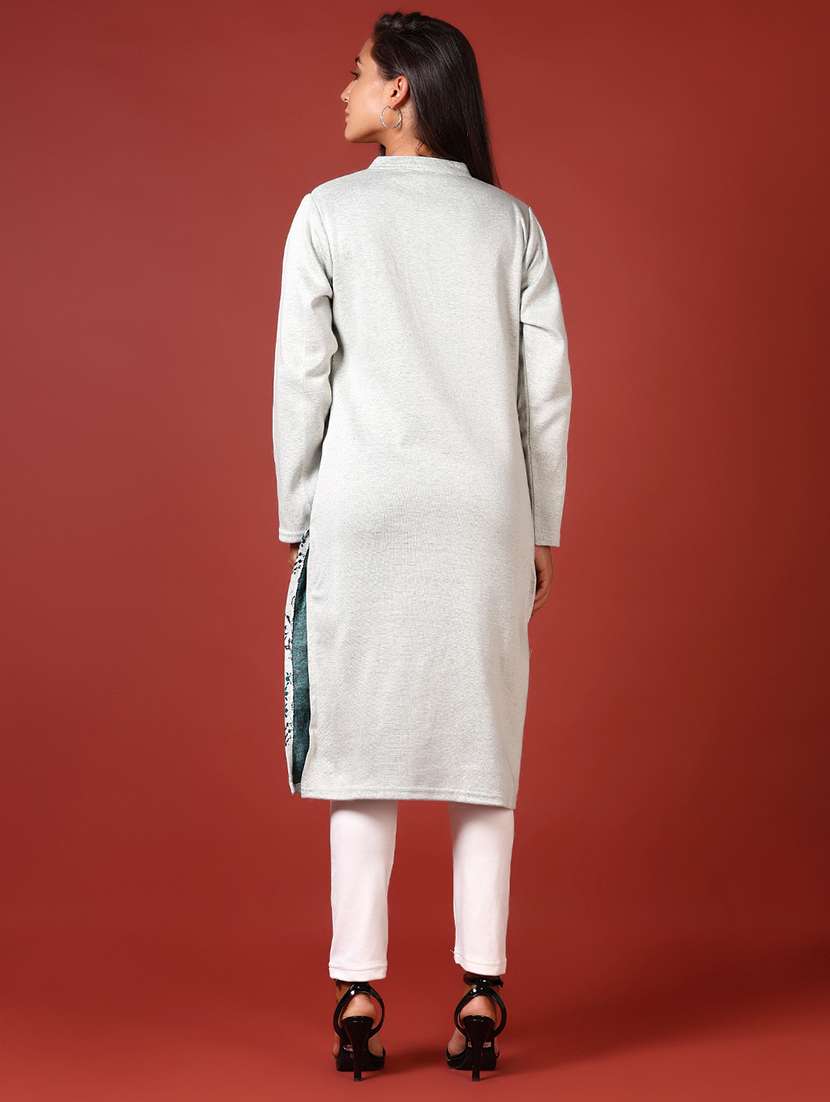 women self design long sleeve woolen kurta - 21611222 -  Standard Image - 2