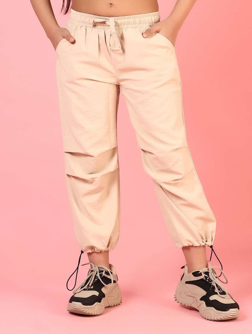 girls solid mid rise relaxed fit jogger