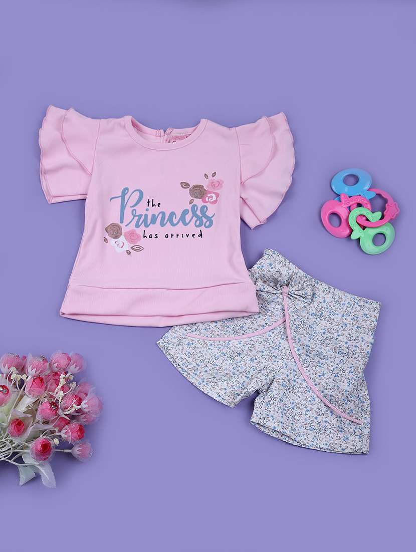 girls printed top and shorts set