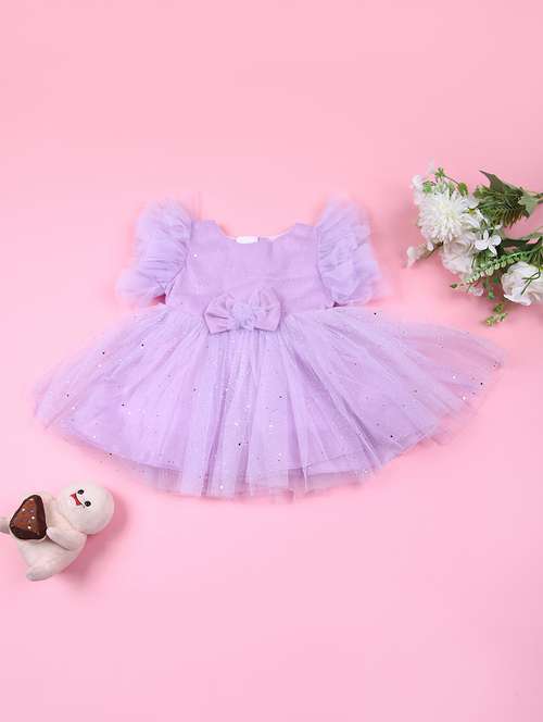 girls solid ruffled sleeves frock