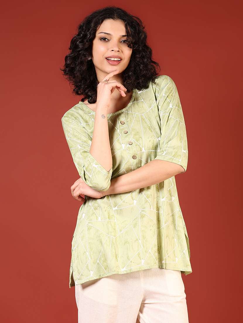 women printed round neck straight kurti