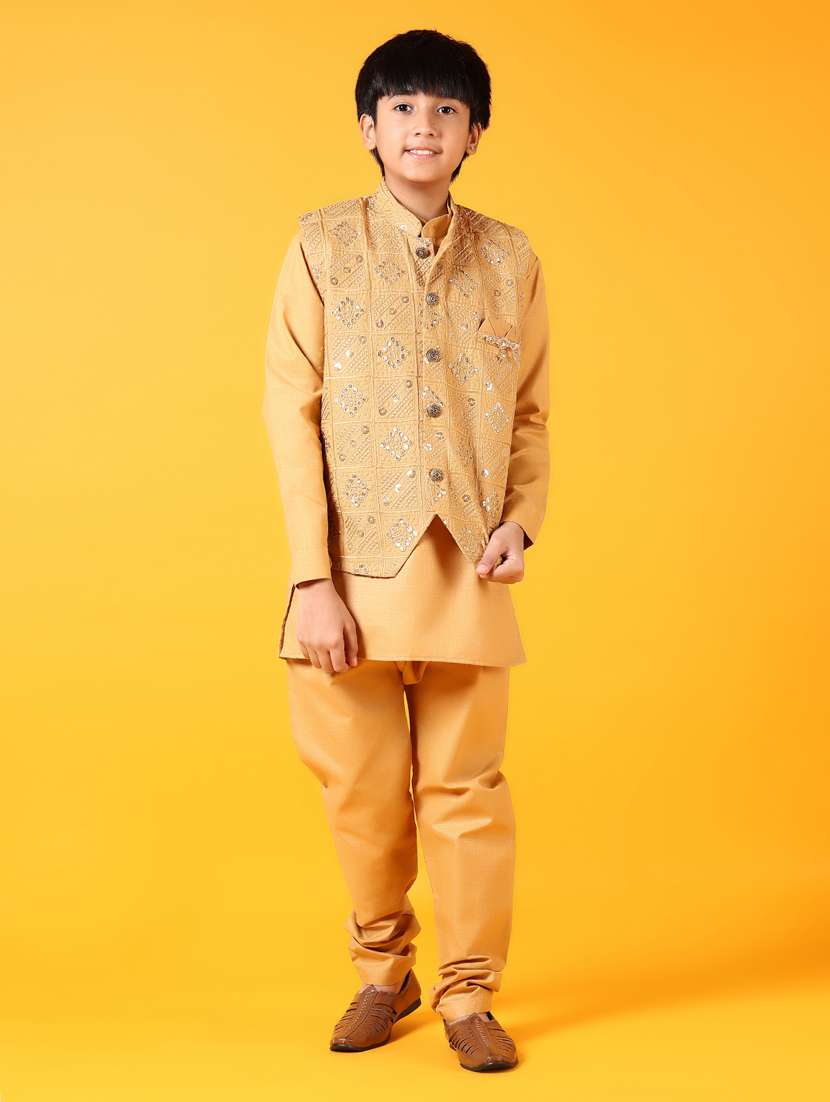 boys kurta and pyjama with embroidered jacket - 21612434 -  Zoom Image - 0