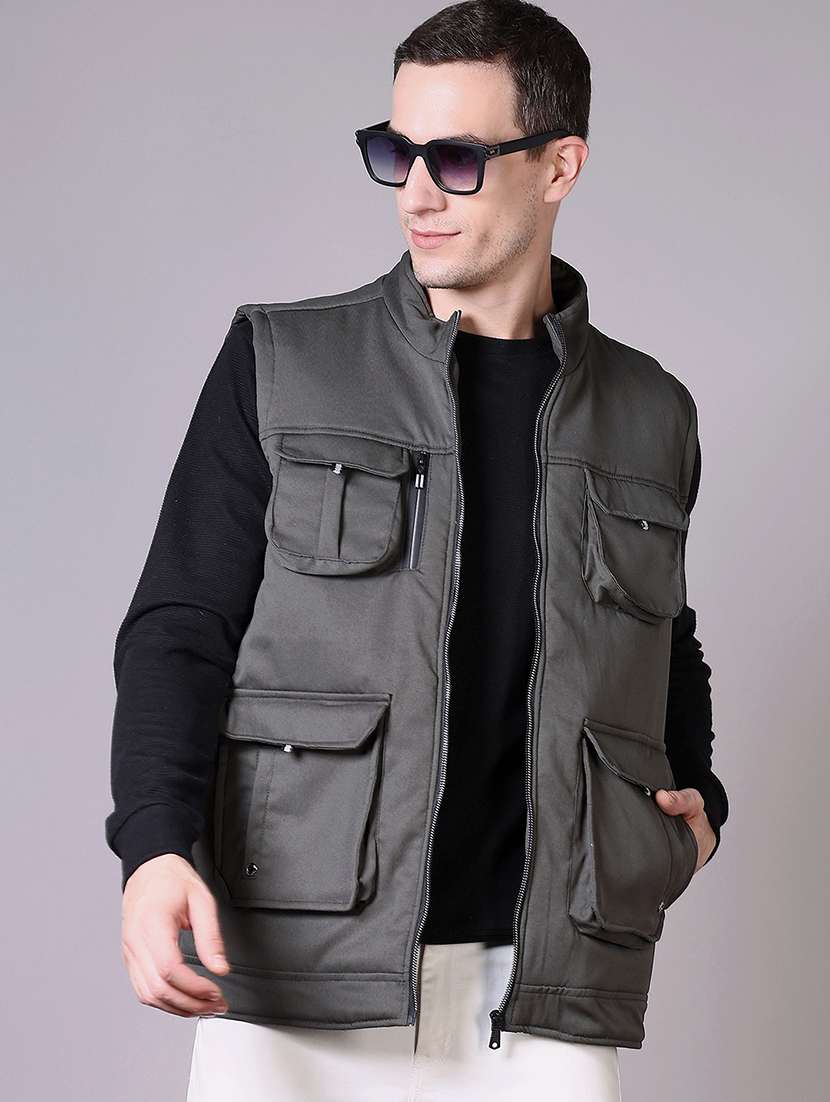 men solid sleeveless bomber jacket - 21612870 -  Standard Image - 2