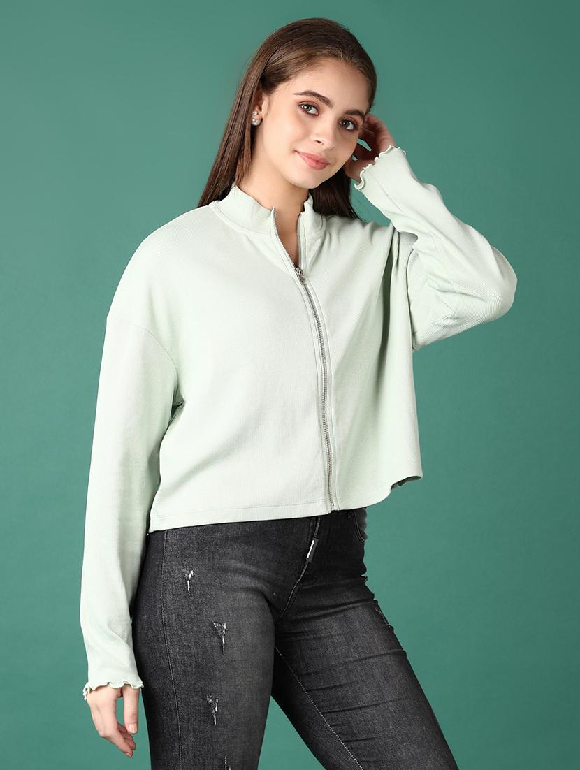 women sea green solid long sleeve t-shirt - 21612912 - Standard Image - 2