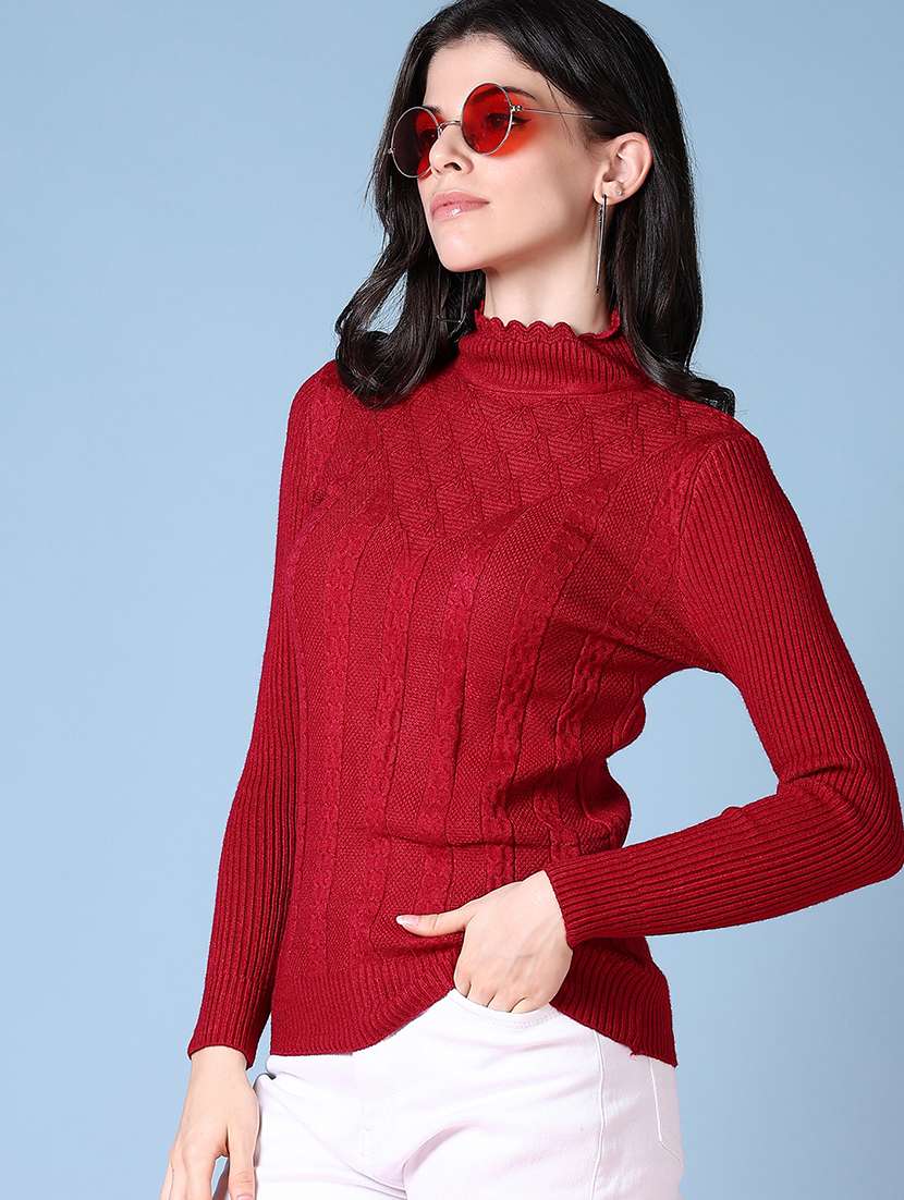 women long sleeves self design pullover - 21612967 -  Standard Image - 2