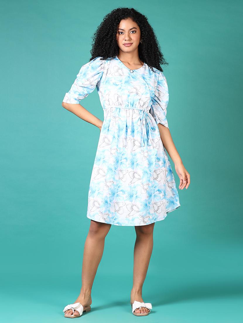 women floral printed v neck a-line dress - 21612986 - Zoom Image - 0
