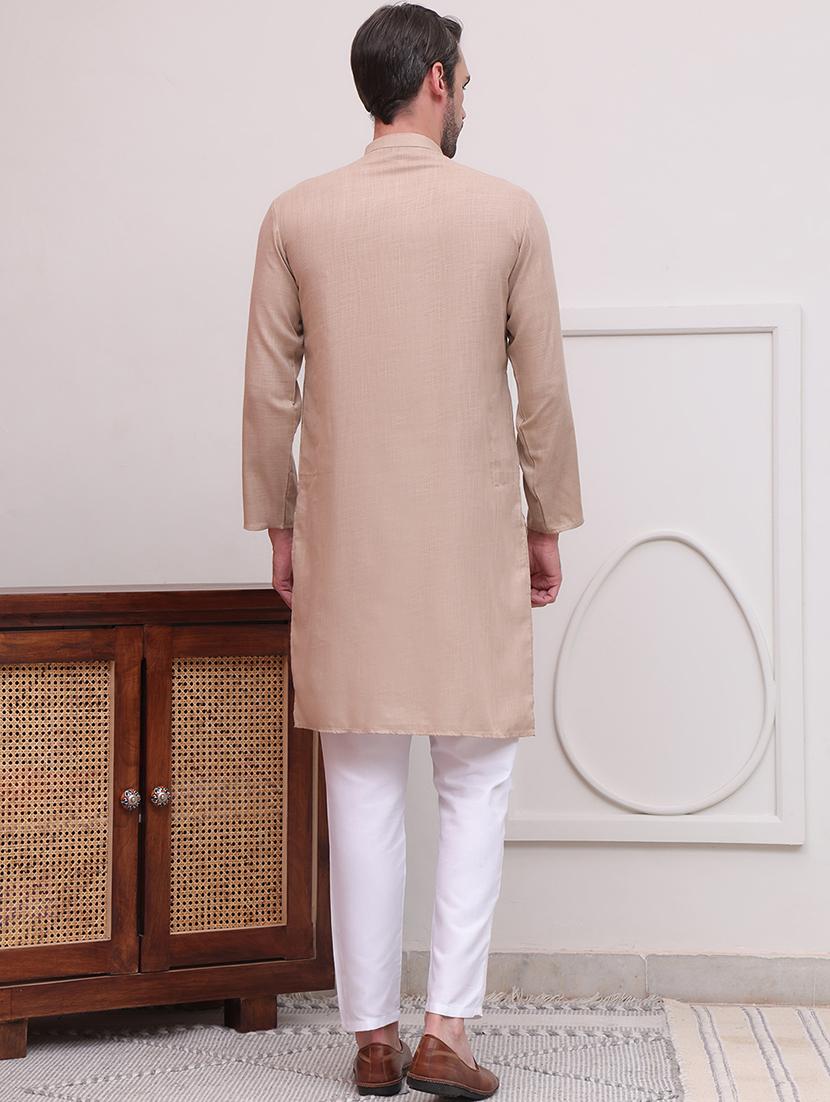 men solid long sleeves kurta pyjama set - 21613134 - Standard Image - 2