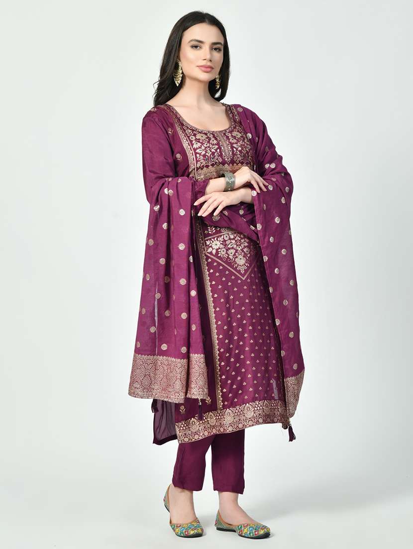 women three quarter sleeve kurta pant with dupatta set - 21613159 - Standard Image - 2