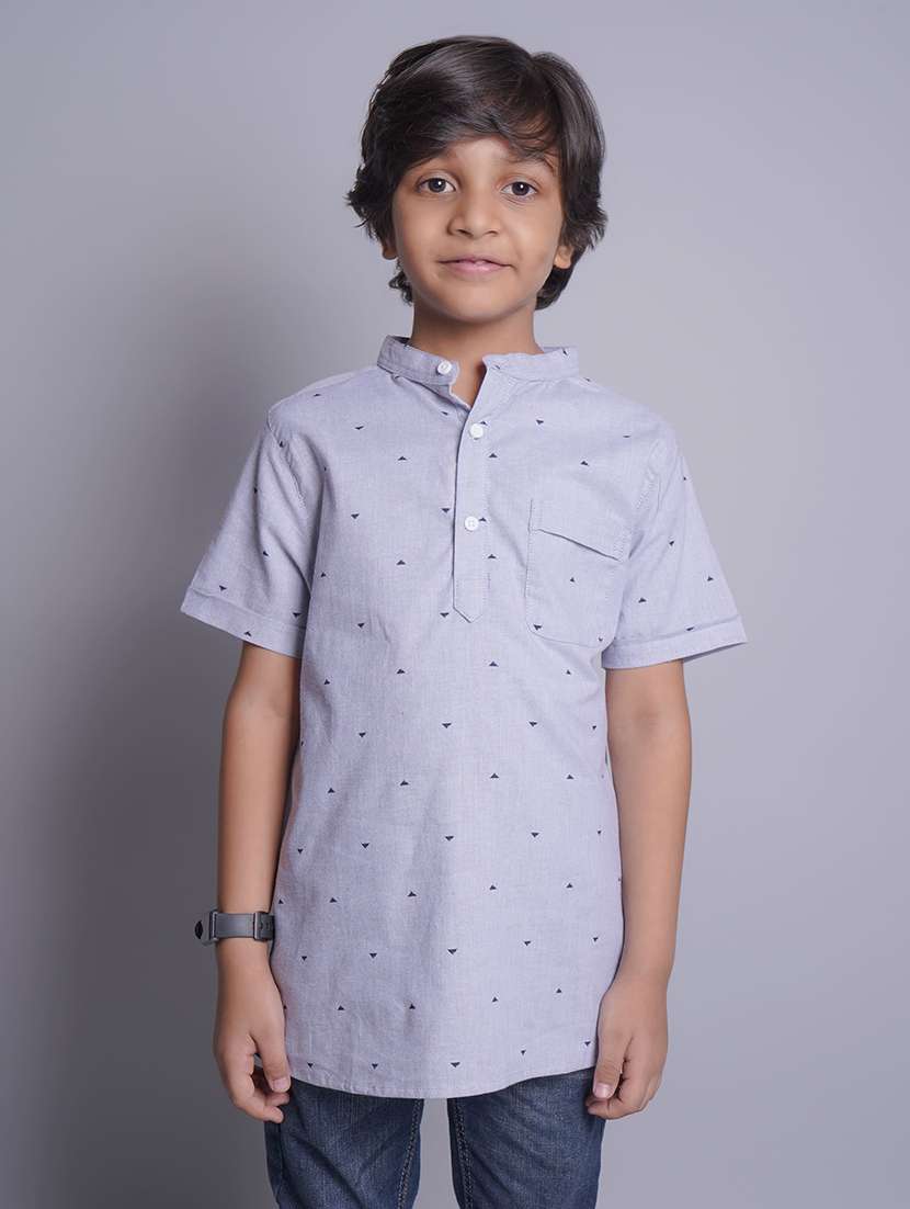 boys printed mandarin neck short kurta 
