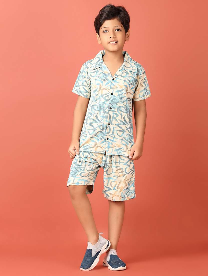 boys printed shirt and shorts set