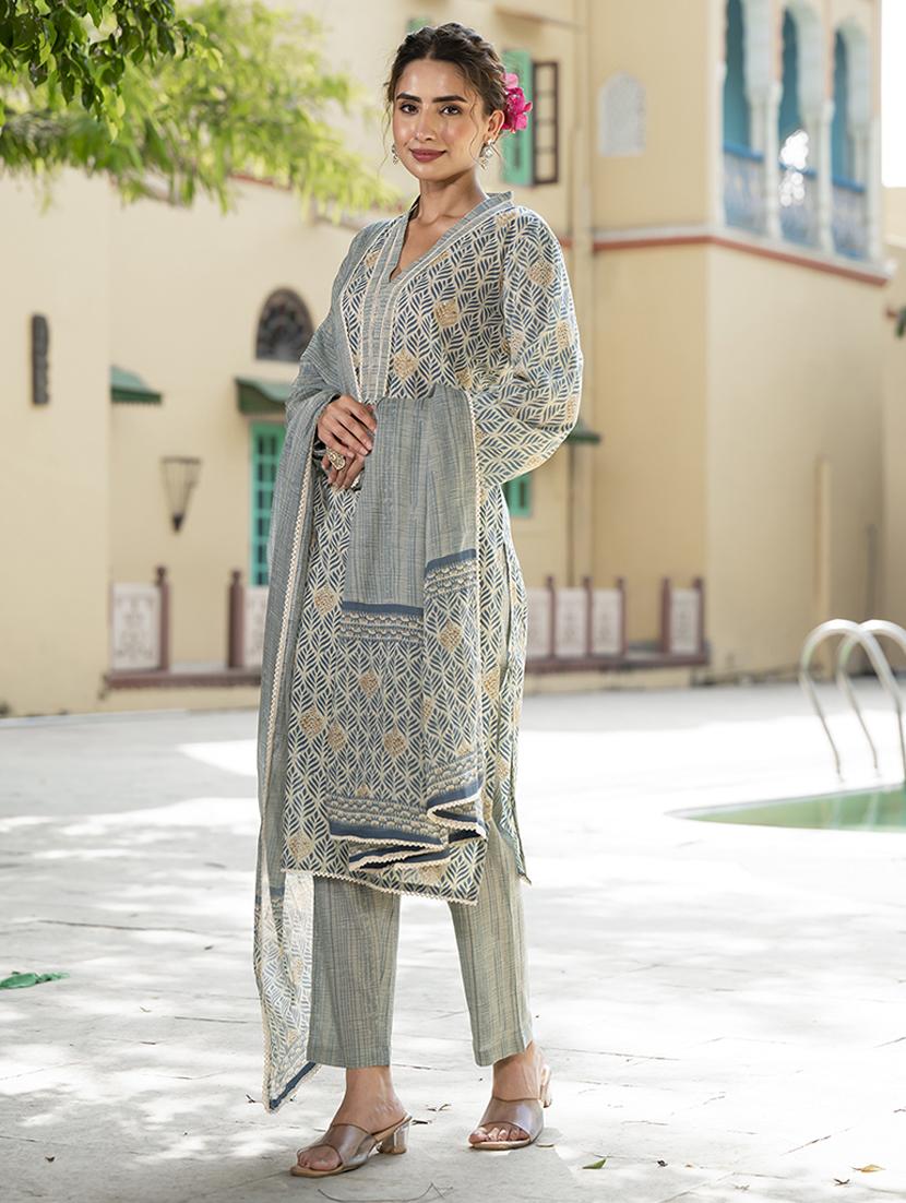 women grey long sleeve kurta pant with dupatta set - 21613427 - Standard Image - 2