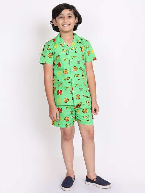boys printed shorts co-ords set - 21613449 -  Standard Image - 0